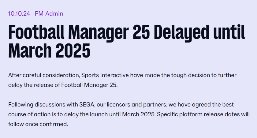Football Manager 25 Ditunda Hingga Maret 2025