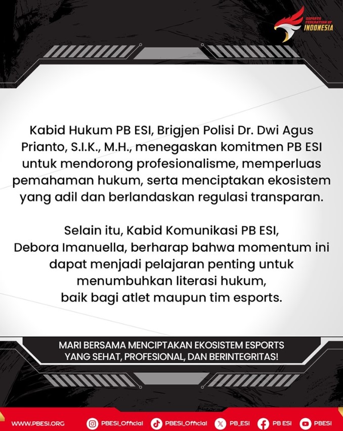PB ESI Angkat Bicara Terkait Isu Freeze Contract di Esports Indonesia