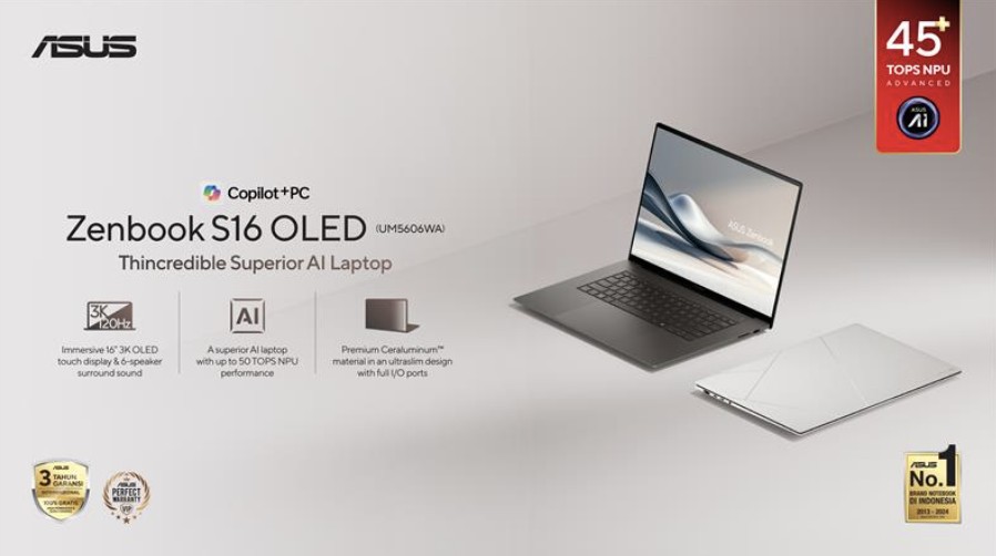 ASUS Zenbook S16 OLED (UM5606WA) Resmi Hadir di Indonesia: Laptop Tipis Premium dengan Performa AI Canggih dan Layar OLED 3K