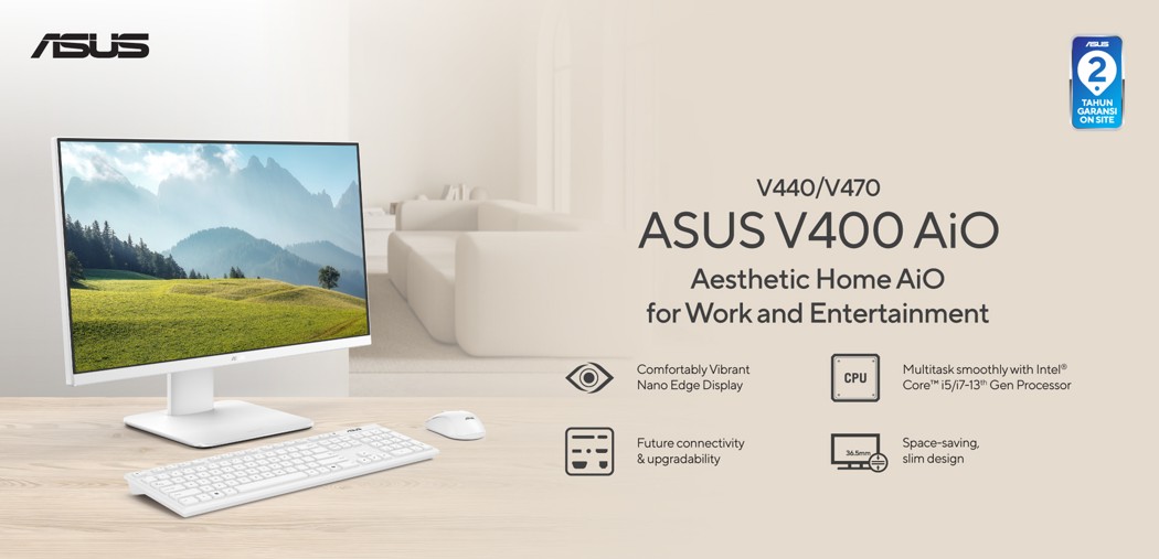 ASUS All-in-One PC V400 (V440/V470) Series, All-in-One PC Tipis dan Estetik untuk Produktivitas Harian