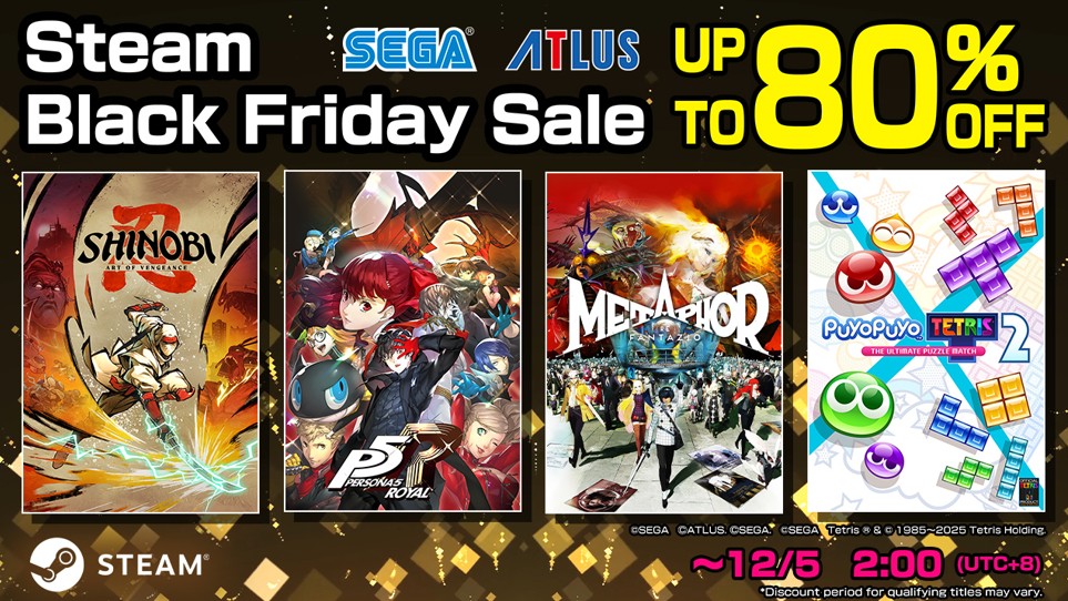 Diskon Hingga 80% di Steam Black Friday Sale! Game SEGA & ATLUS Turun Harga, Termasuk SHINOBI dan Metaphor