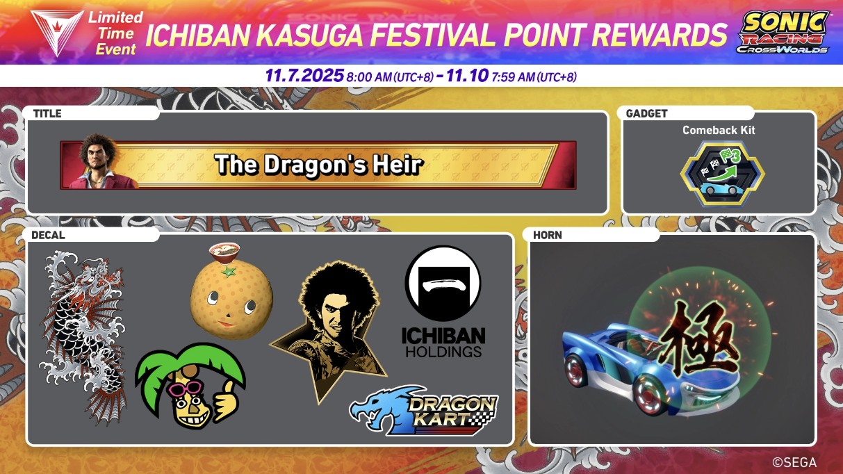 Ichiban Kasuga Resmi Hadir di Sonic Racing: CrossWorlds Lewat Update Gratis