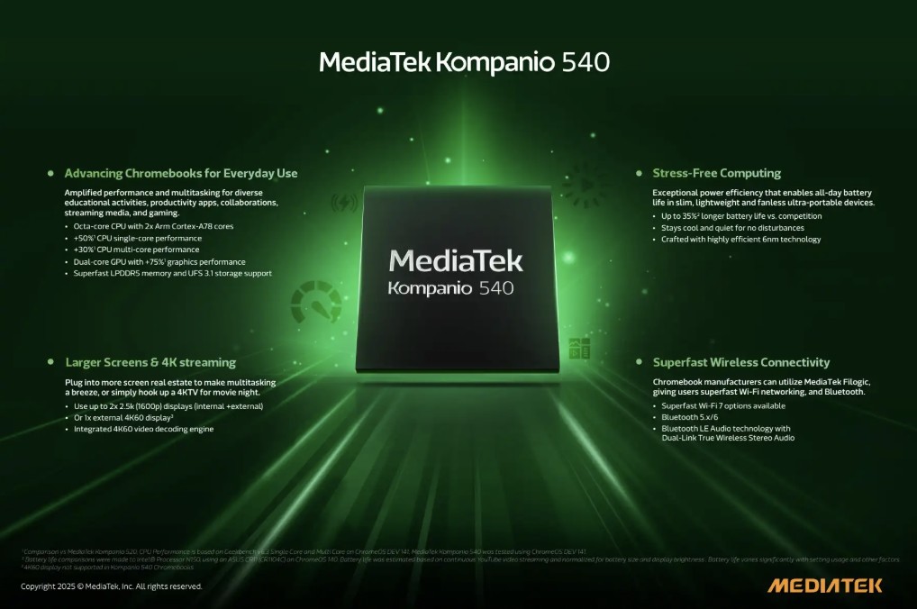 MediaTek Kompanio 540: Performa Superior dan Baterai Tahan Lama untuk Chromebook Pelajar