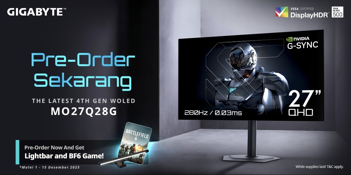 GIGABYTE MO27Q28G Resmi Hadir: Monitor Gaming OLED 280Hz dengan Bonus Battlefield 6