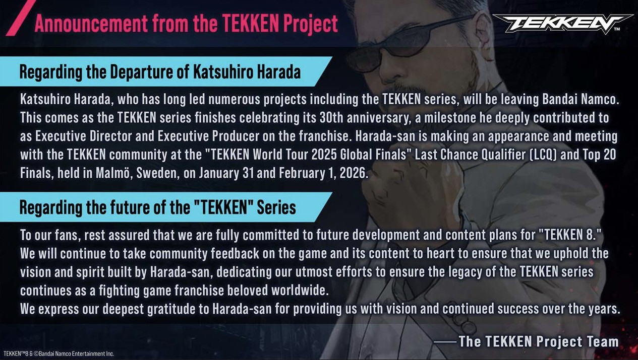 Katsuhiro Harada Hengkang dari Bandai Namco Setelah 30 Tahun Lebih, Bagaimana Masa Depan Tekken?
