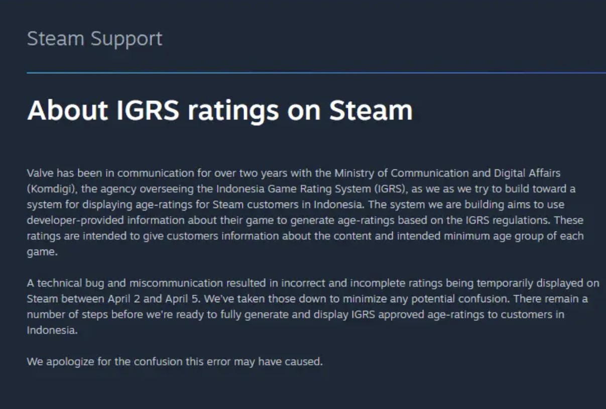 Steam Klarifikasi Isu Label IGRS: Murni Bug dan Miskomunikasi
