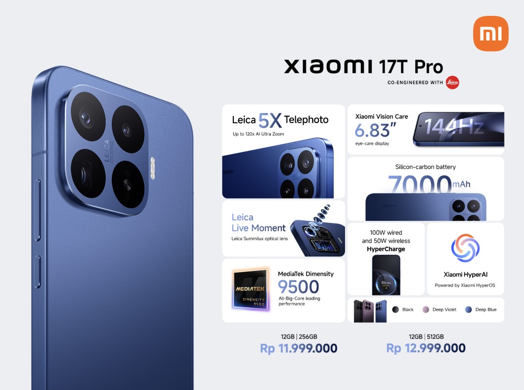 Xiaomi 17T Series Resmi Rilis Bawa Layar AMOLED 144Hz dan Leica 5x Telephoto, Harga Mulai Rp7 Jutaan!