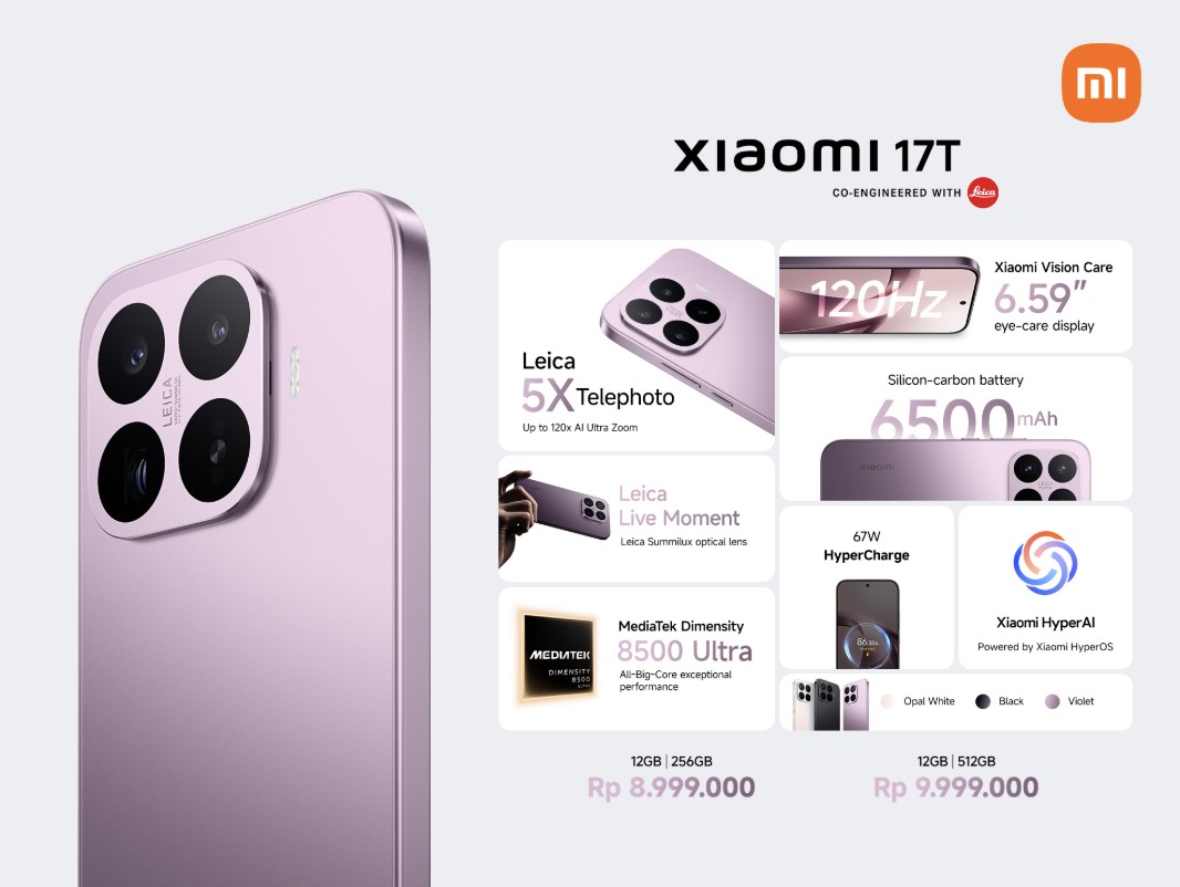 Xiaomi 17T Series Resmi Rilis Bawa Layar AMOLED 144Hz dan Leica 5x Telephoto, Harga Mulai Rp7 Jutaan!