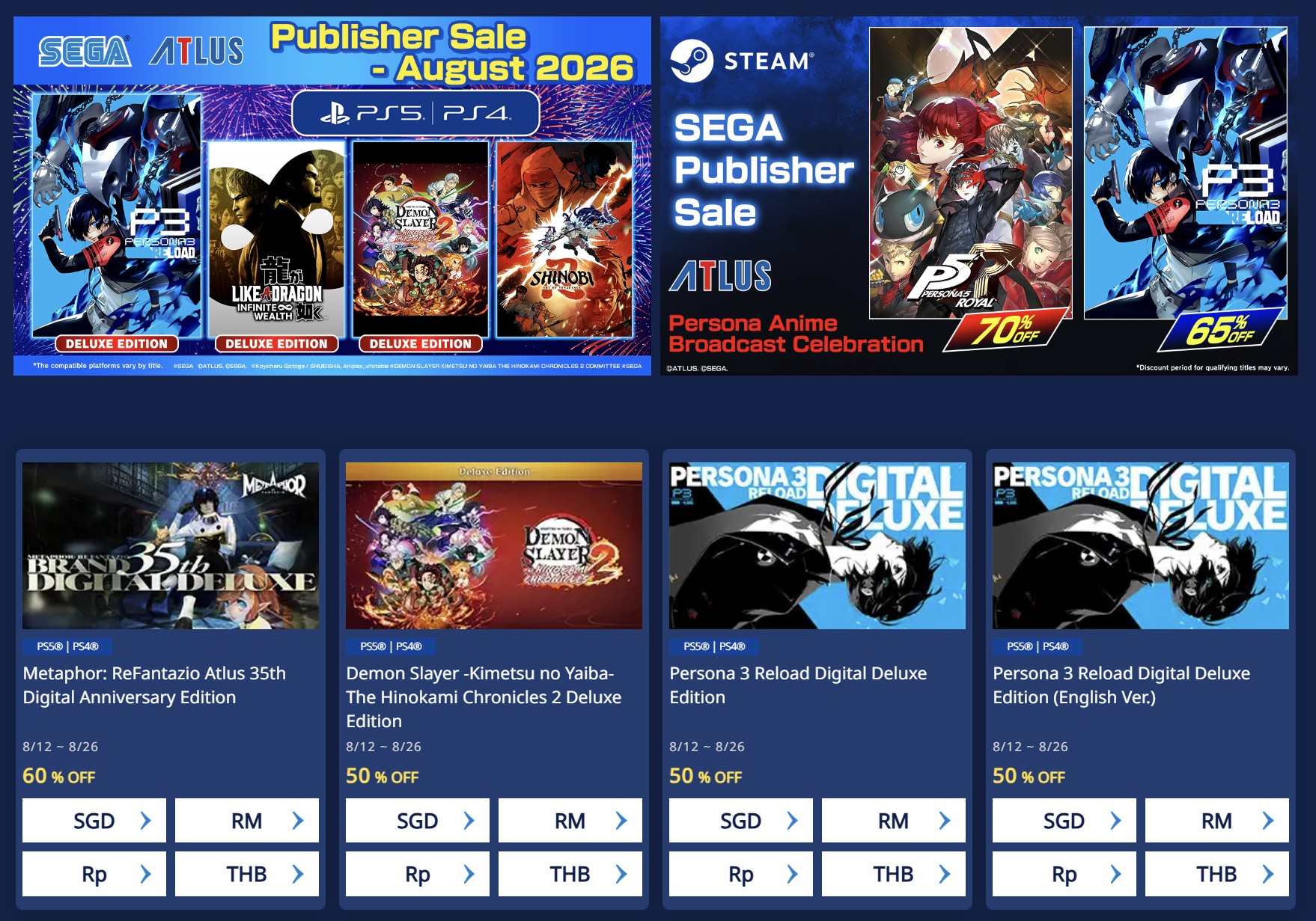 Promo SEGA Publisher Sale Agustus 2026: Diskon Besar untuk Persona 3 hingga Like a Dragon